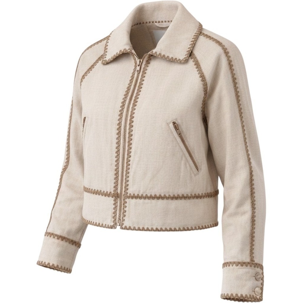 BLANKNYC Whipstitch Moto Jacket Womens Medium Cream Tan Canvas Boho Crop Coat